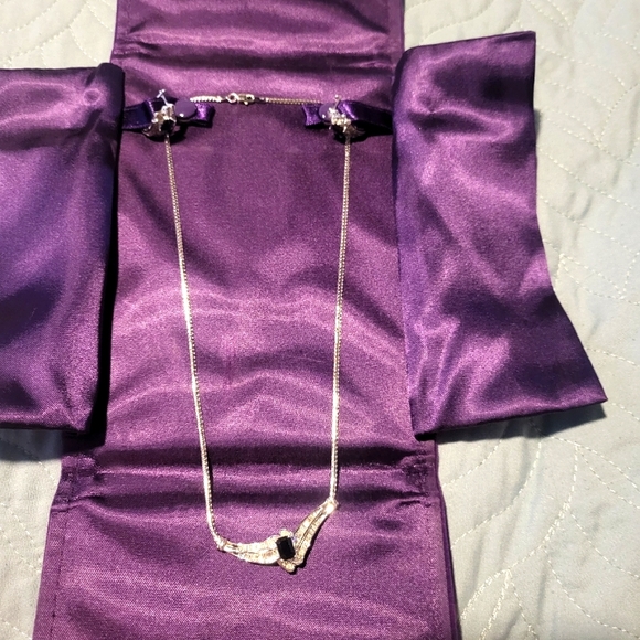 Lab created white sapphires and blue sapphire Earrings and Necklace Set